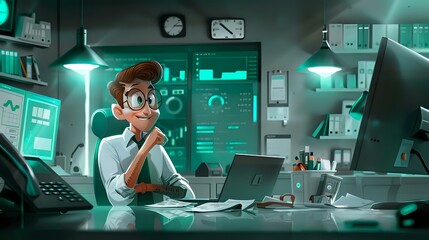 Finance industry professional analyzing data and preparing reports with computers and calculators