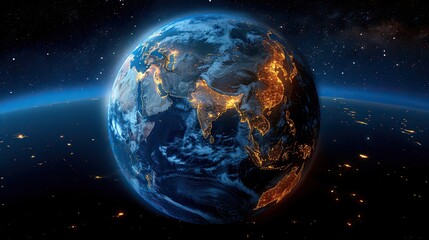 Fototapeta premium digital world globe centered on asia and middle east concept of global network and connectivity on earth data transfer and cyber technology information exchange.illustration,stock photo