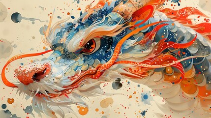 Risograph Magic: Abstract Illustration of a Very Cute Chinese Dragon