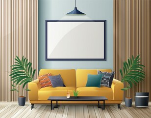 Frame mockup. ISO A paper size. Living room wall poster mockup. Interior mockup with house background. Modern interior design. 3D render