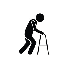 Elderly or Injured Person Walking with Leg Support Crutches Silhouette Icon Symbol sign image