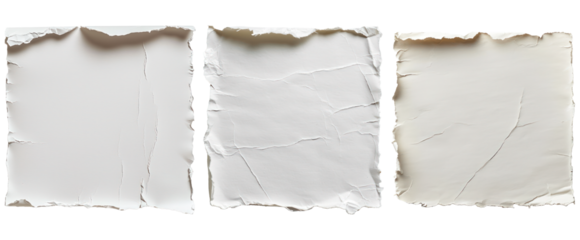 white torn or ripped paper sheet texture in pack of three