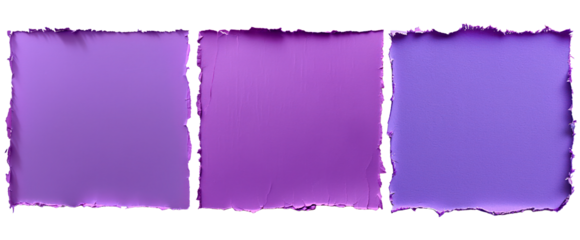 pack of three purple torn paper edge on transparent background