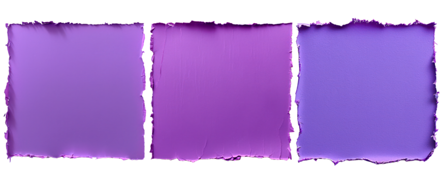 pack of three purple torn paper edge on transparent background