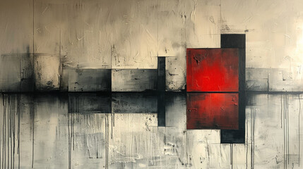Minimalist Abstract Art with Red and Black Rectangles

