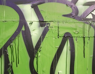 Fragment of Graffiti with letters, drips of paint and wide brush strokes.