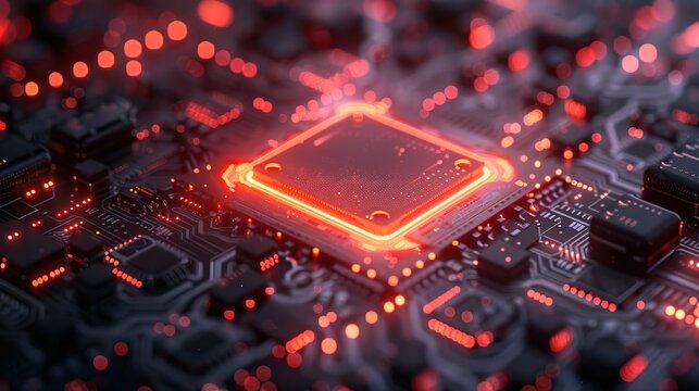 abstract technology background of a quantum computing system with processor and electronic circuit artificial neurons global data connections .stock immage