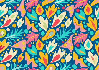 Abstract Doodled Seamless Pattern with Geometric Shapes and Pastel Colors