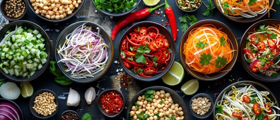 Fototapeta premium Busy Street Food Stall with Som Tam Ingredients