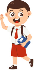 Primary school student in uniform ready to go to school, Child avatar returns to school cartoon