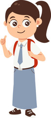 Back to school girl avatar, High school students in uniforms with school bags and ponytails