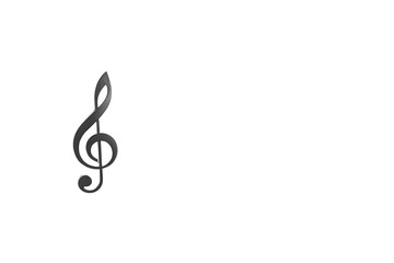 Black Treble clef music note isolated against a solid white background with copy space