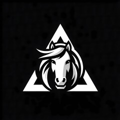 stylized logo featuring a horse head within a triangular shape