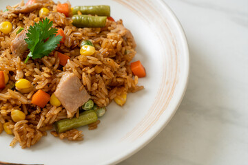 pork fried rice on white plate