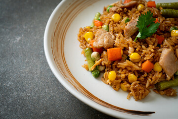 pork fried rice on white plate