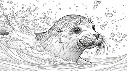 Obraz premium coloring book Cute baby seal playing in the water