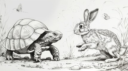 coloring book The classic fable of the tortoise and the hare in a minimalist style. © MAY