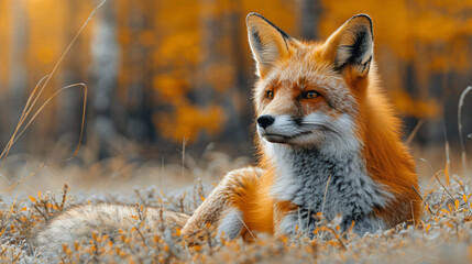 Cute Red Fox vulpes fall  forest