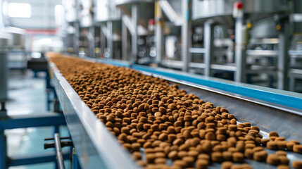 Obraz premium Chicken, dog and cat feed dry food production pelleted animal feed, Pet food industry