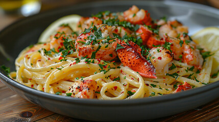 Delicious creamy Maine lobster pasta with lemon