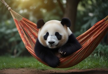 panda sleeping in a hammock, generative AI
