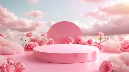 Podium background flower rose product pink 3d spring table beauty stand display nature white. Garden rose floral summer background podium cosmetic valentine easter field scene gift purple day romantic