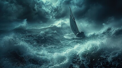 boat in distress a ship sailing in the storm on a rough sea about to sink a clearing in the sky could prevent it from disaster.stock immage