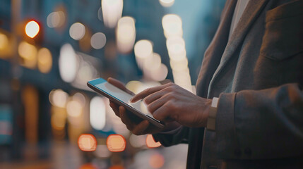 Businessman using digital tablet for online research and communication - Powered by Adobe