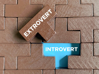 Introvert extrovert with puzzle background. Stock photo.