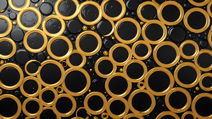 abstract geometric black gold pattern.illustration with circles and dots painted in oil	