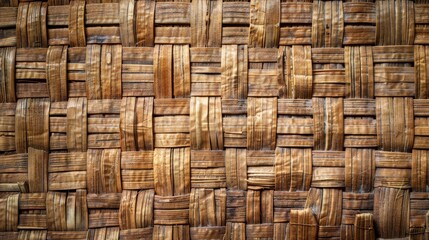 Serene Beauty of Rattan: Intricate Woven Pattern on Warm Brown Eco-Friendly Background