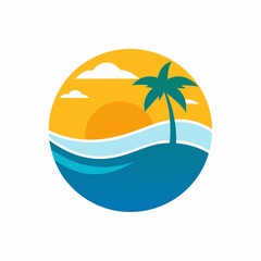 tropical island with palm trees and sun