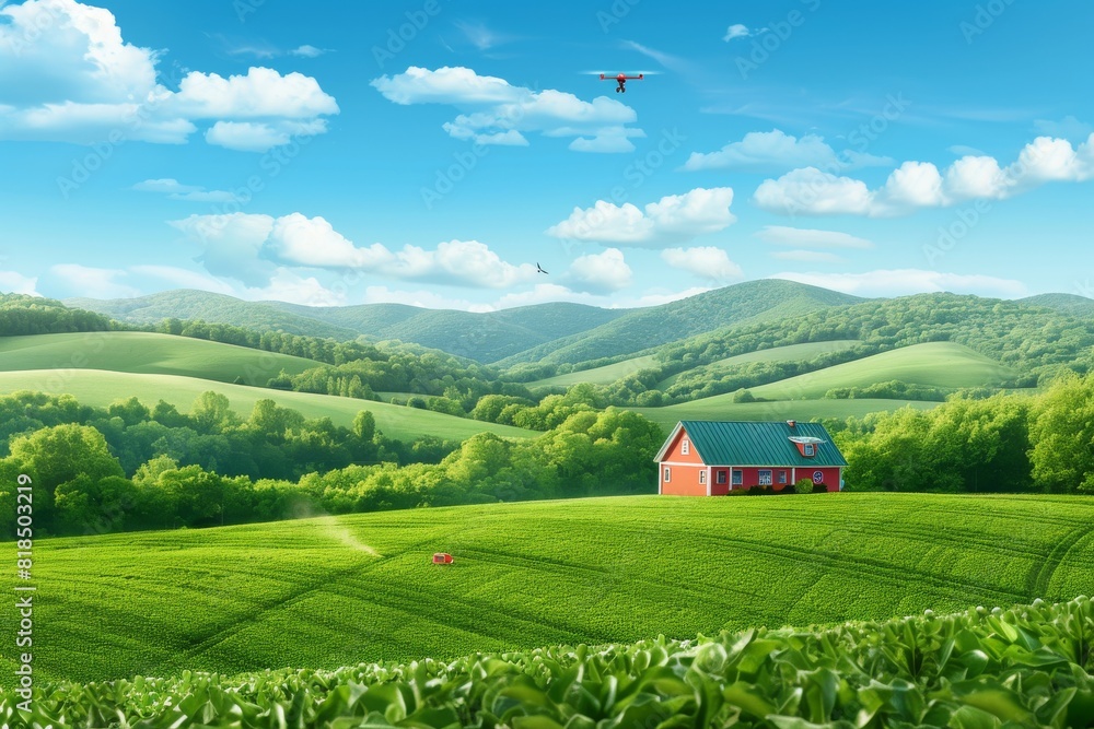 Poster remote farming advances with structured drone technology, leveraging precision agriculture for effic