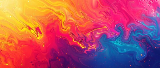 Colorful abstract painting with bright yellows, blues, and purples.