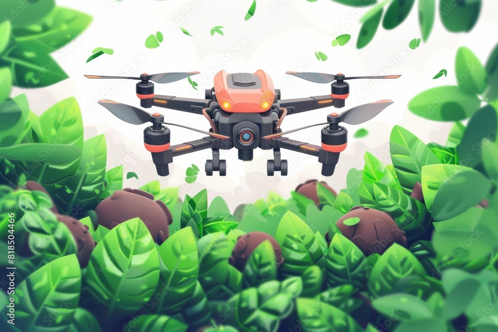 Poster precision agriculture utilizes drone technology and structured vehicles for efficient farming operat