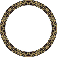 Vector gold and black round Yakut ornament. Endless circle, border, frame of the northern peoples of the Far East.