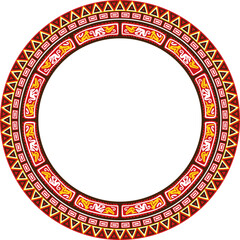 Vector round colored border ornament. Native American tribes framework, circle.