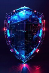 A holographic security shield conveying cyber defense, hightech background, front view, showcasing advanced protection systems, futuristic tone, splitcomplementary color scheme
