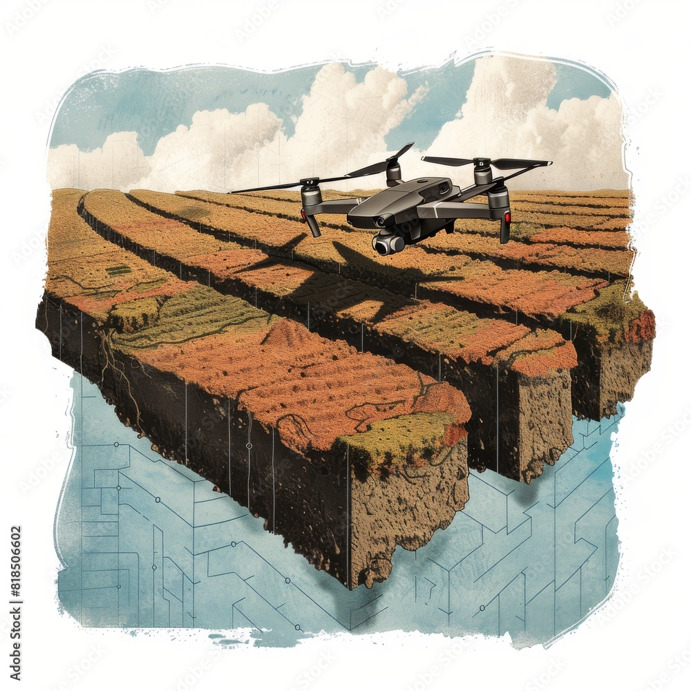 Poster smart drones, using bluetooth and sustainable technology, assist in efficient farming and connected 