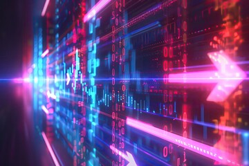 Fototapeta premium An abstract illustration of currency exchange, showing arrows and currency symbols in motion with a dynamic, modern design