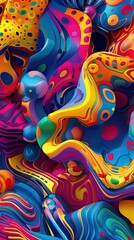 A vibrant digital art piece featuring colorful abstract shapes and patterns, creating a sense of joy and playfulness