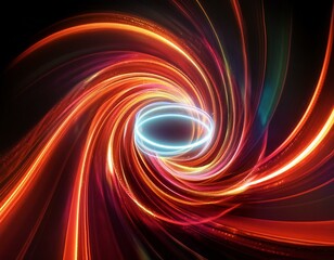 Abstract 3d illustration neon background. luminous swirling. Glowing spiral cover. Black elegant. Halo around. Power isolated. Sparks particle.Space tunnel. LED color ellipse. Glint glitter.