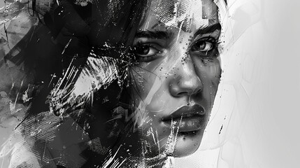 enigmatic black and white female portrait aigenerated artistic concept digital sketch