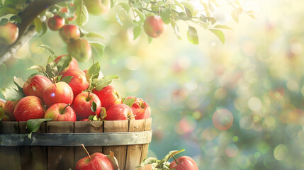 Assorted Apples in Basket Fresh Harvest fruit basket healthy snack autumn season with blurred...
