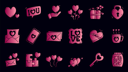 Set of valentine gradient icon design