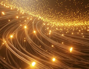 Abstract orange particles of optical fiber 3d illustration