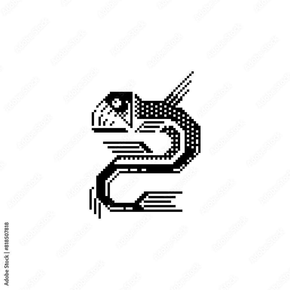 Wall mural Fish pixel art icon, design for logo, sticker, stamp, web, logo shop, mobile app, isolated vector illustration. Game assets 1-bit sprite.