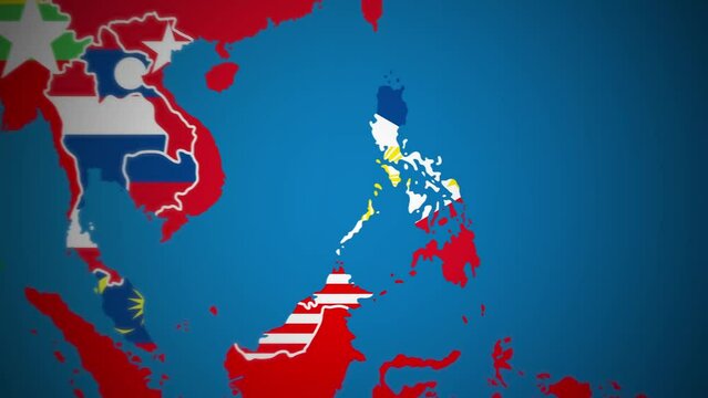Philippines map flag country nation outline world motion graphics animation