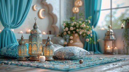 Simple decor of an Arabic festival with crescent moons