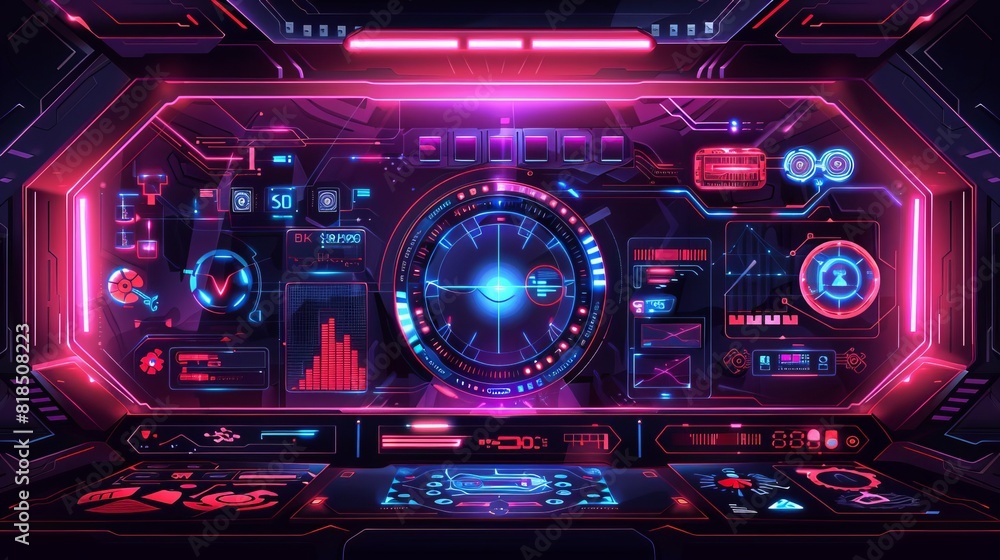Aufkleber scifi hud screen with futuristic elements holographic interface for cyberpunk game or vr vector illu
